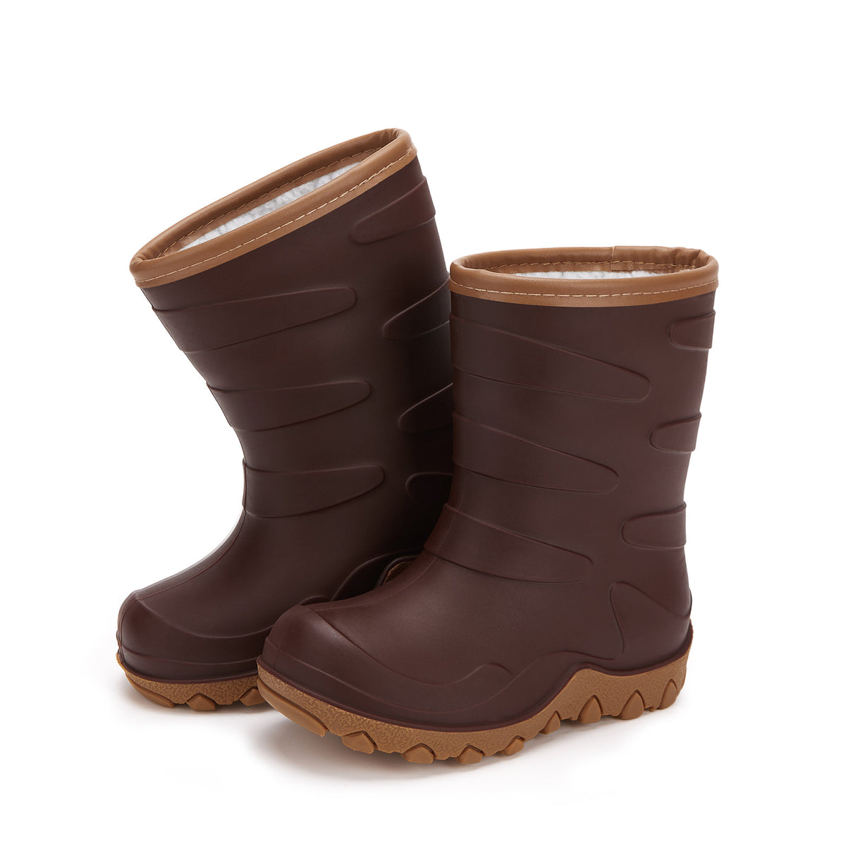 kids brown winter insulated rain boots - funcoo