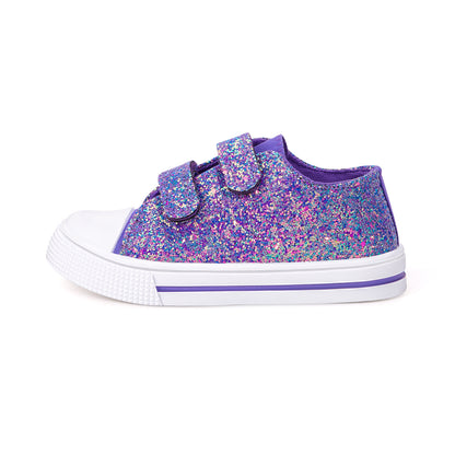 EUXTERPA Dual Straps Boys Girls Sneakers Purple Glitter