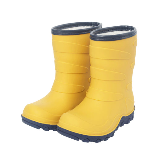 Yellow Insulated Winter Rain Boots with Thick Wool-Like Lining