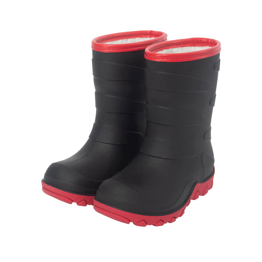 Black Red Winter Rain Boots with Thick Wool-Like Lining