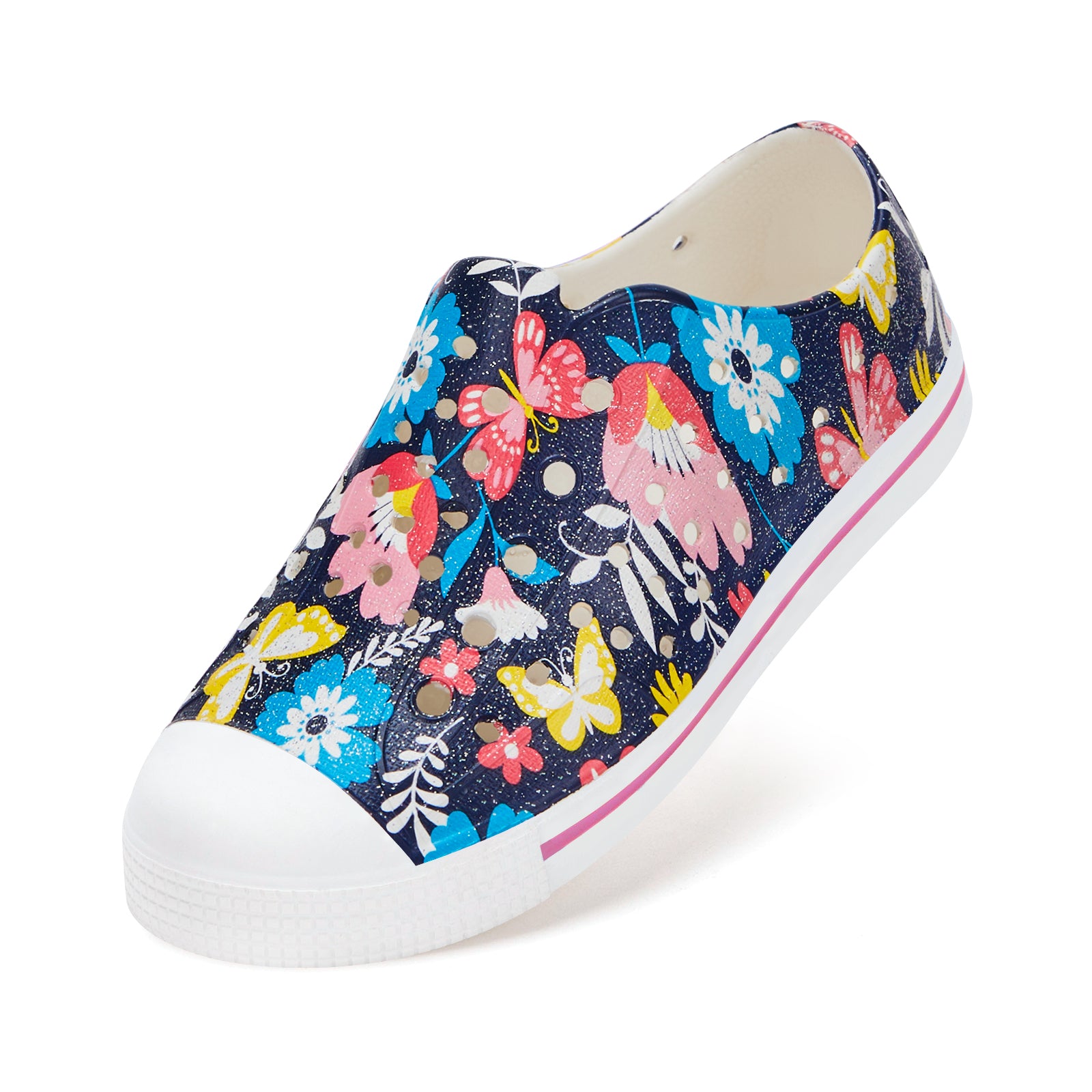 Kids Navy Blue Butterfly Flower Summer Sandals - Large Floral Butterfly Beach Shoes - FUNCOO