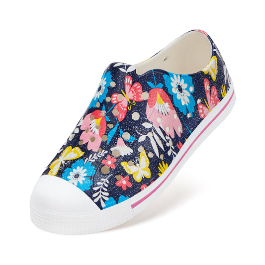 Kids Navy Blue Butterfly Flower Summer Sandals - Large Floral Butterfly Beach Shoes