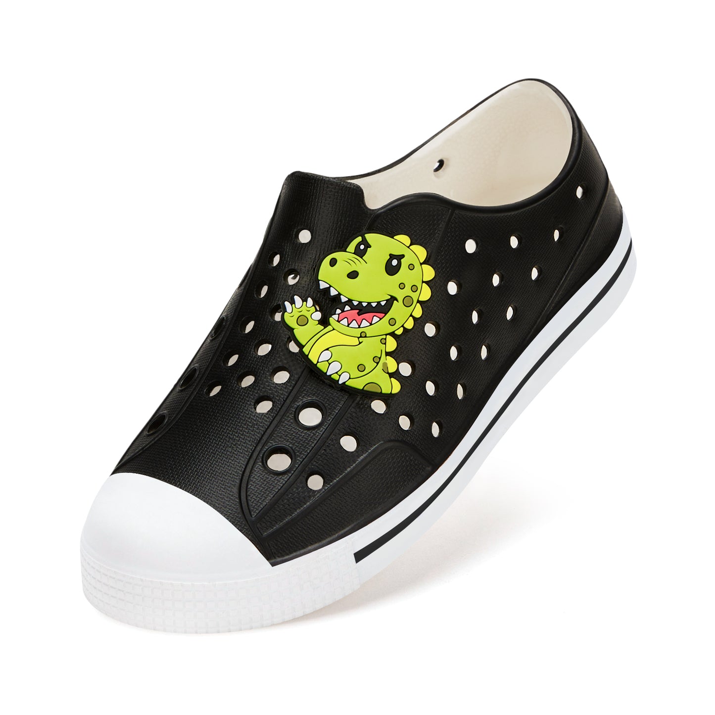 kids green dinosaur summer sandals - solid black dino beach shoes - funcoo