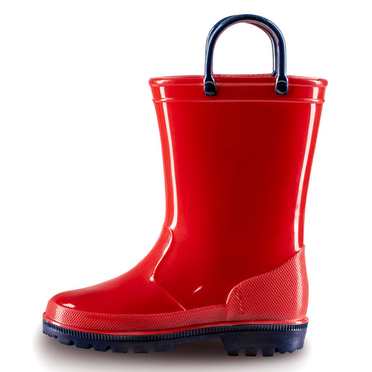 Toddler Kids Rain Boots for Girls Boys Contrast Red Waterproof Rain Shoes with Handles