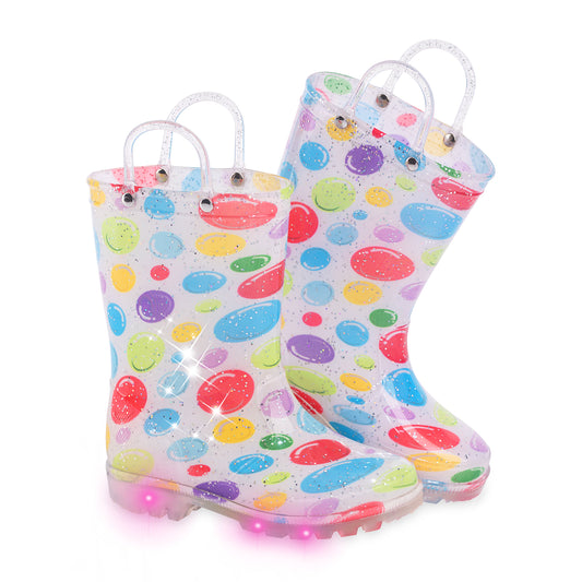 Colorful-Bubble Light Up Waterproof Rain Boots with Handles