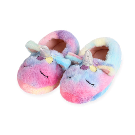 Toddlers Kids Fuzzy Slippers Girls Fluffy Slip On Warm House Slippers Colorful Unicorn