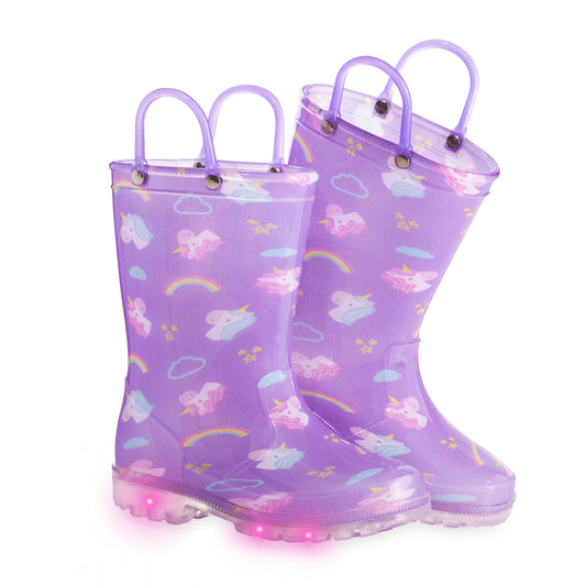Purple Unicorn Light Up Waterproof Rain Boots with Handles
