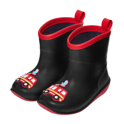 Kids-Toddler Black Car Cartoon Kids Rain Boots