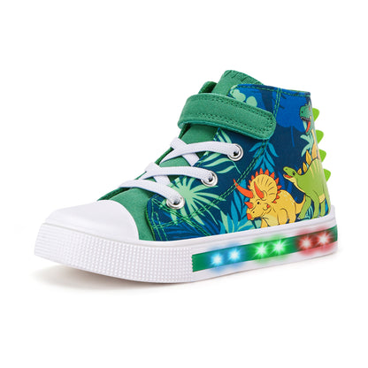 Boys Green Dragons Lightweight High Top  Kids Sneakers - FUNCOO