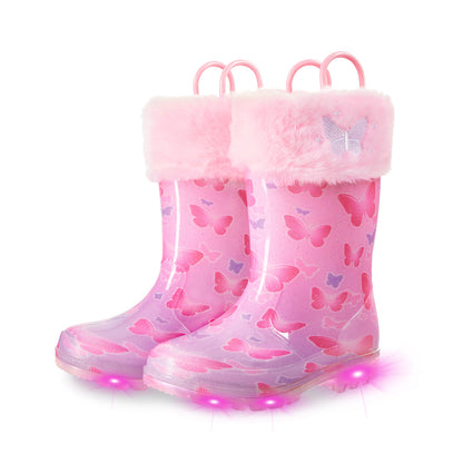 EUXTERPA Butterfly Warm Light Up Girls Rain Boots