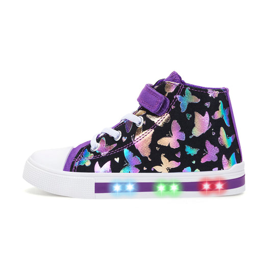 EUXTERPA Girls Light Up High Top Canvas Sneakers - FUNCOO