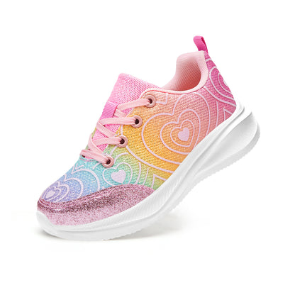 Girls Sneakers Kids Lightweight Running Shoes Heart-pattern yellow-to-pink gradient