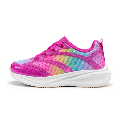 Girls Sneakers Kids Lightweight Running Shoes Magenta lines with a rainbow gradient