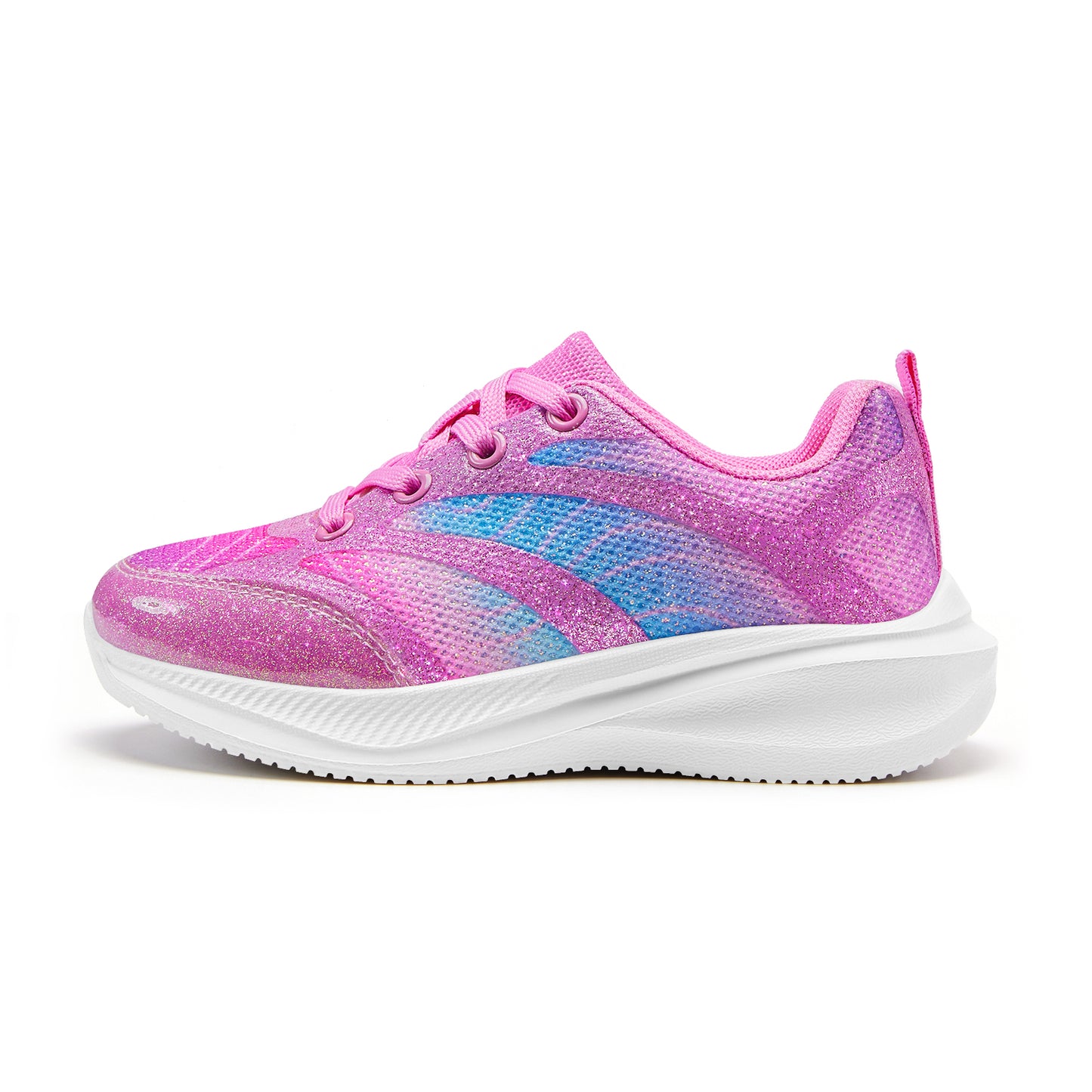 girls sneakers kids lightweight running shoes pink-purple lines with a blue gradient