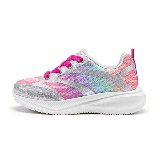 Girls Sneakers Kids Lightweight Running Shoes Silver-gray lines with a purple-to-green gradient
