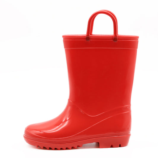 Toddler Kids Rain Boots for Girls Boys Waterproof Solid Red Rain Shoes with Handles
