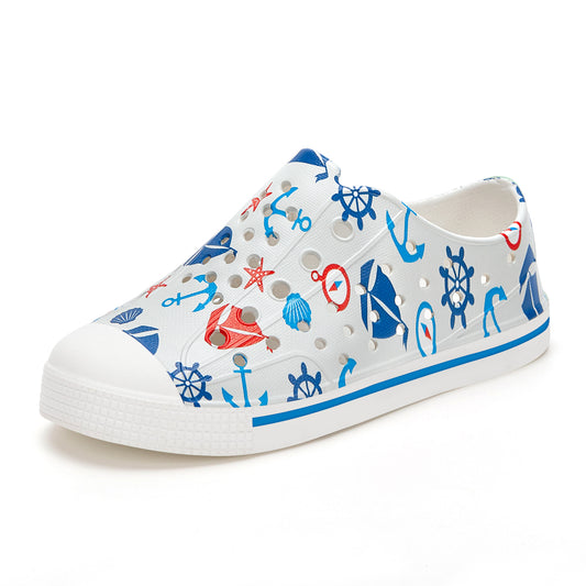 Kids Summer Sandals - Gray Ocean Sailboat Print Beach Shoes
