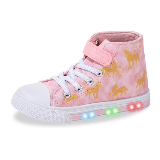 Velcro Glod Unicorn Kid/Toddler Light Up High Top Sneakers