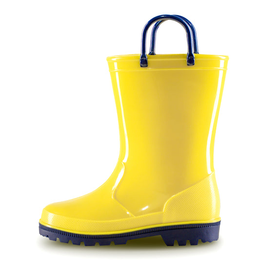 Toddler Kids Rain Boots for Girls Boys Contrast Yellow Waterproof Rain Shoes with Handles