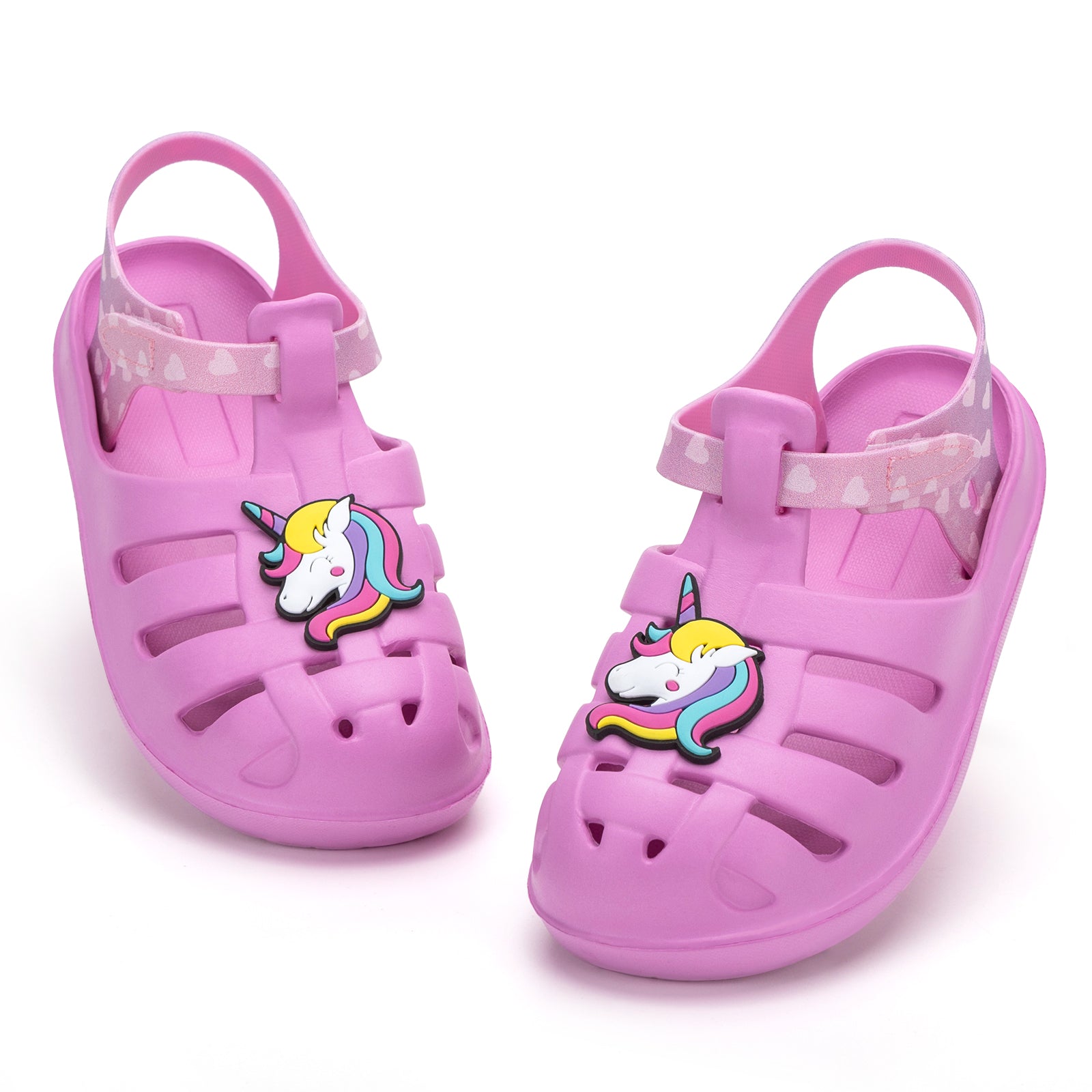 Kids Pink Smiling Unicorn Roman Sandals - Happy Face Gladiator Beach Shoes - FUNCOO