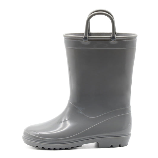 Toddler Kids Rain Boots for Girls Boys Waterproof Solid Grey Rain Shoes with Handles