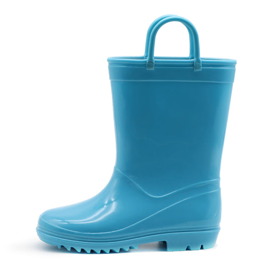 Toddler Kids Rain Boots for Girls Boys Waterproof Solid Blue Rain Shoes with Handles