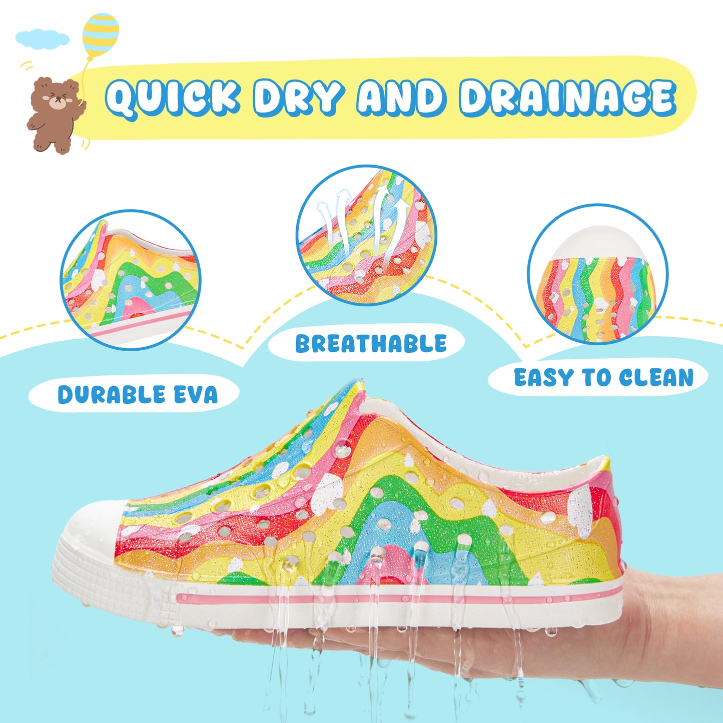 kids rainbow wave stripe summer sandals - colorful wavy beach shoes - funcoo