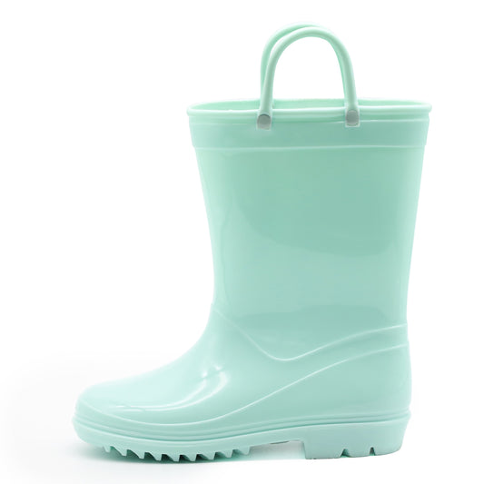 Toddler Kids Rain Boots for Girls Boys Waterproof Light Green Rain Shoes with Handles