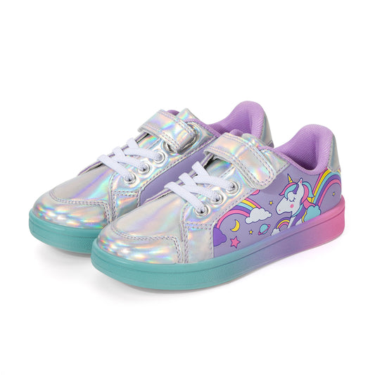 Children's sneakers with unicorn design on a white background