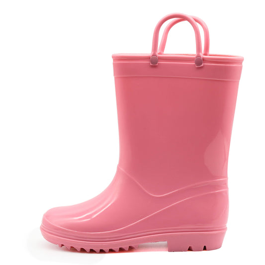 Toddler Kids Rain Boots for Girls Boys Waterproof Solid Pink Rain Shoes with Handles