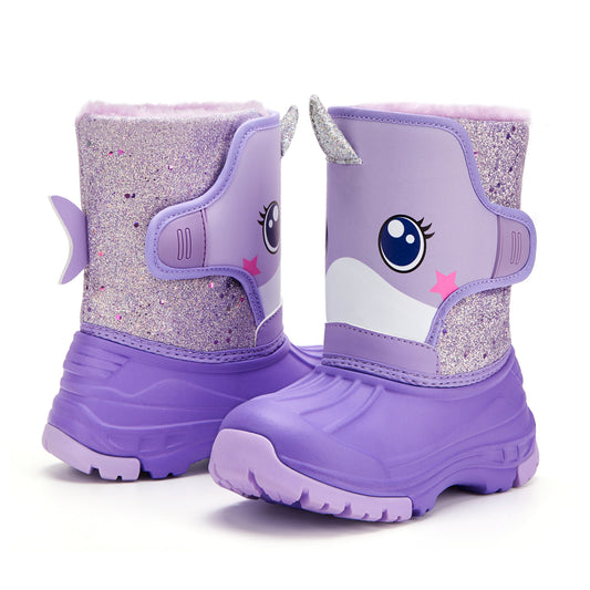 Toddler Boy Purple Narwhal Winter Snow Boots