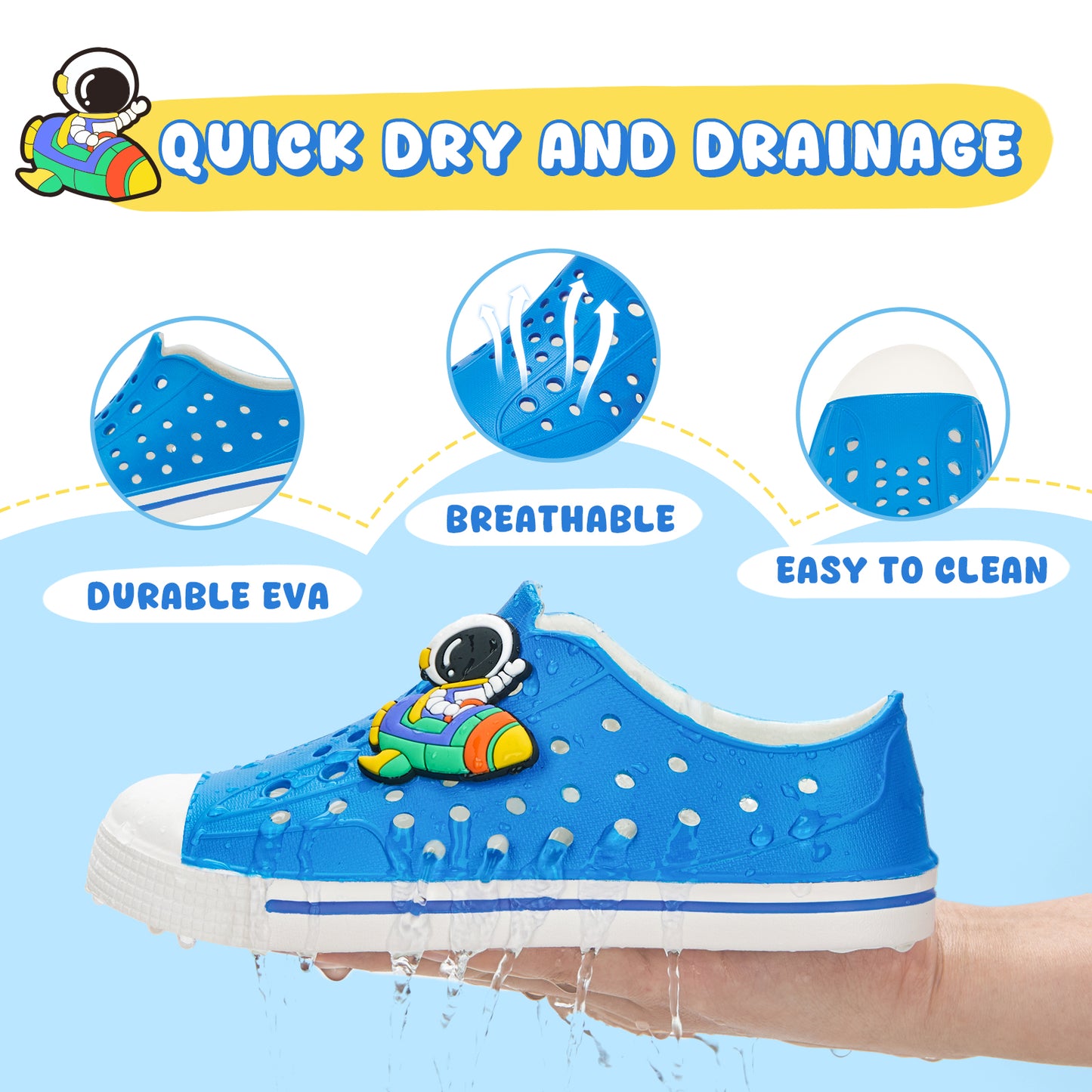 kids astronaut summer sandals - solid blue space explorer beach shoes - funcoo