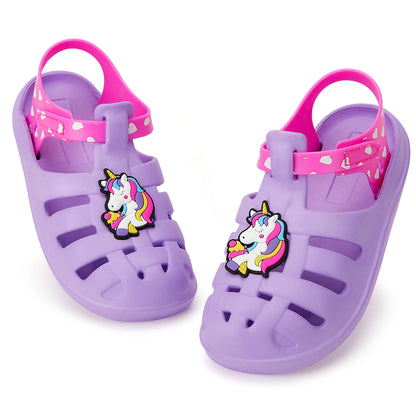 Kids Purple Ice Cream Unicorn Roman Sandals - Sweet Magical Beach Shoes - FUNCOO