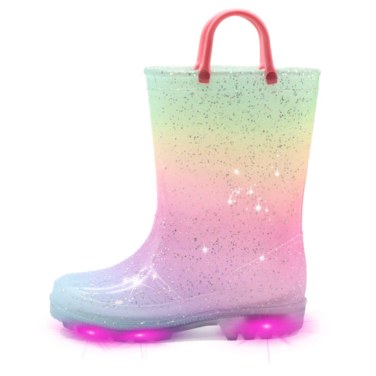 Glitter Pink Gradient Light Up Waterproof Rain Boots with Handles