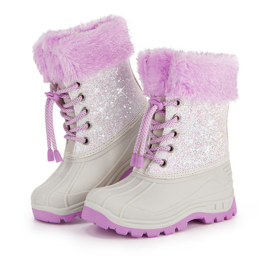 Toddler Girls White Glitter Winter Snow Boots