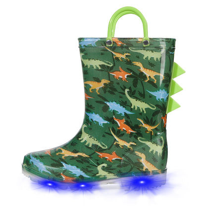 Light Up Boys Dinosaur Rain Boots with Handles