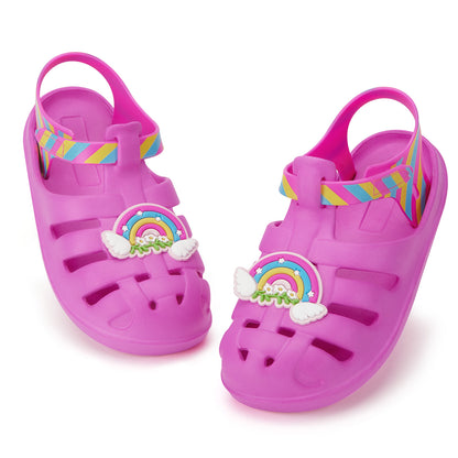Kids Pink Rainbow Wings Roman Sandals - Fairy Wing Gladiator Beach Shoes - FUNCOO