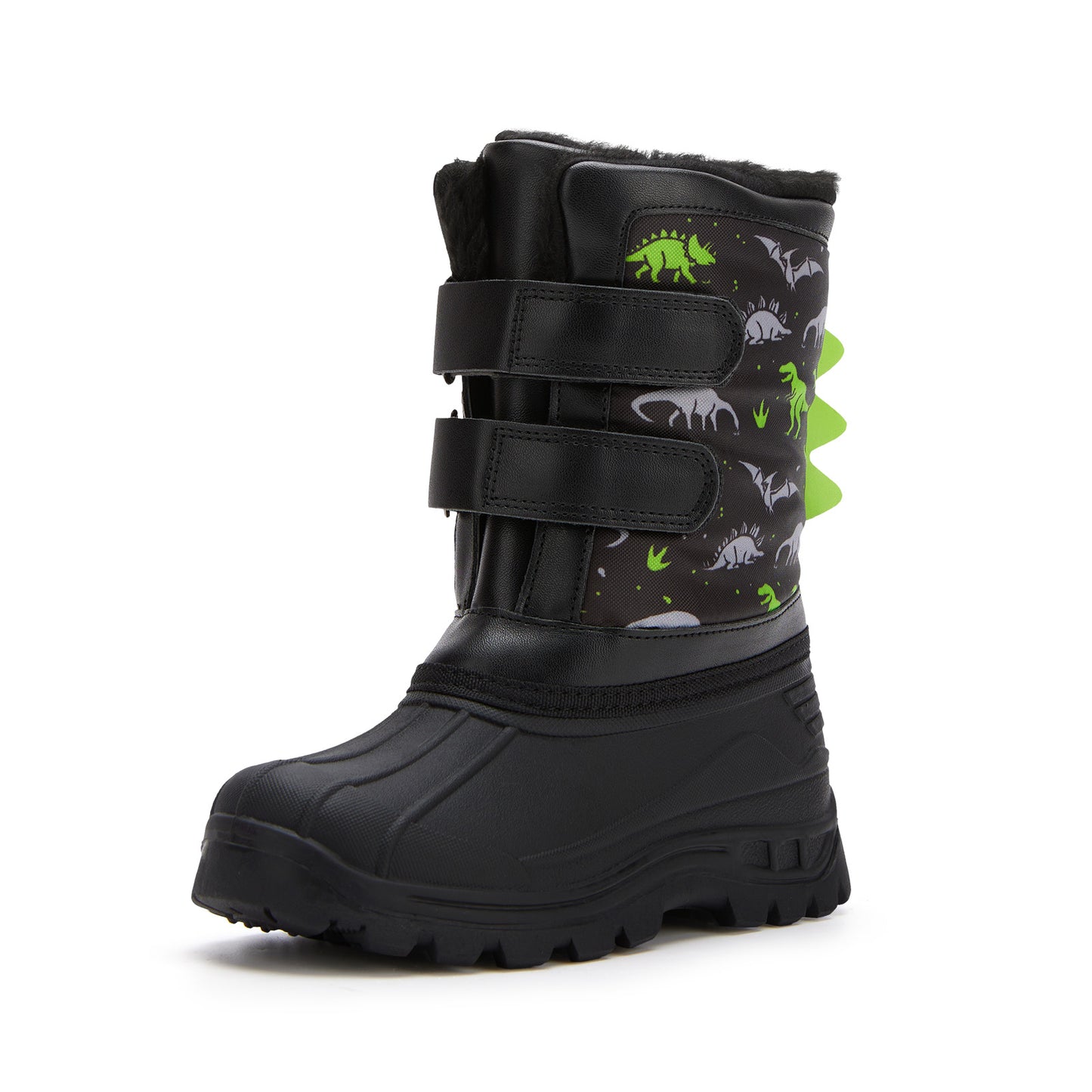 toddler girls grey-green dinosaur on a black background winter snow boots