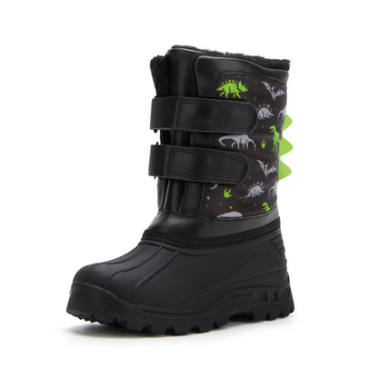 Toddler Girls Grey-green dinosaur on a black background Winter Snow Boots