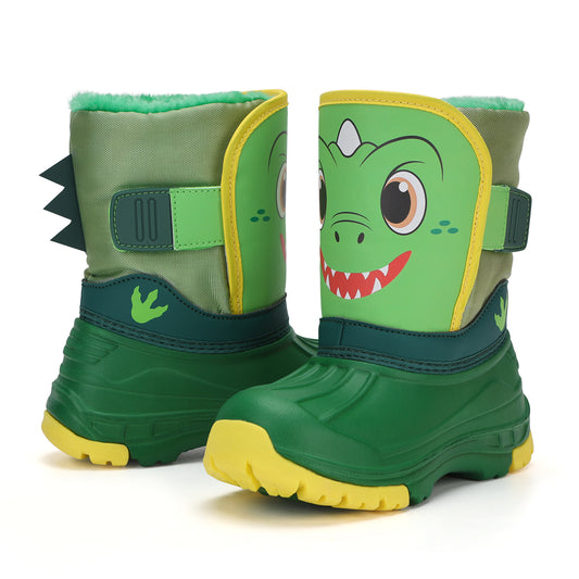 Toddler Boy Green Dinosaur Winter Snow Boots