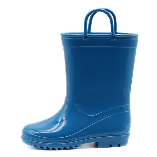 Navy Blue Kid Waterproof Rain Boots with Easy On Handles