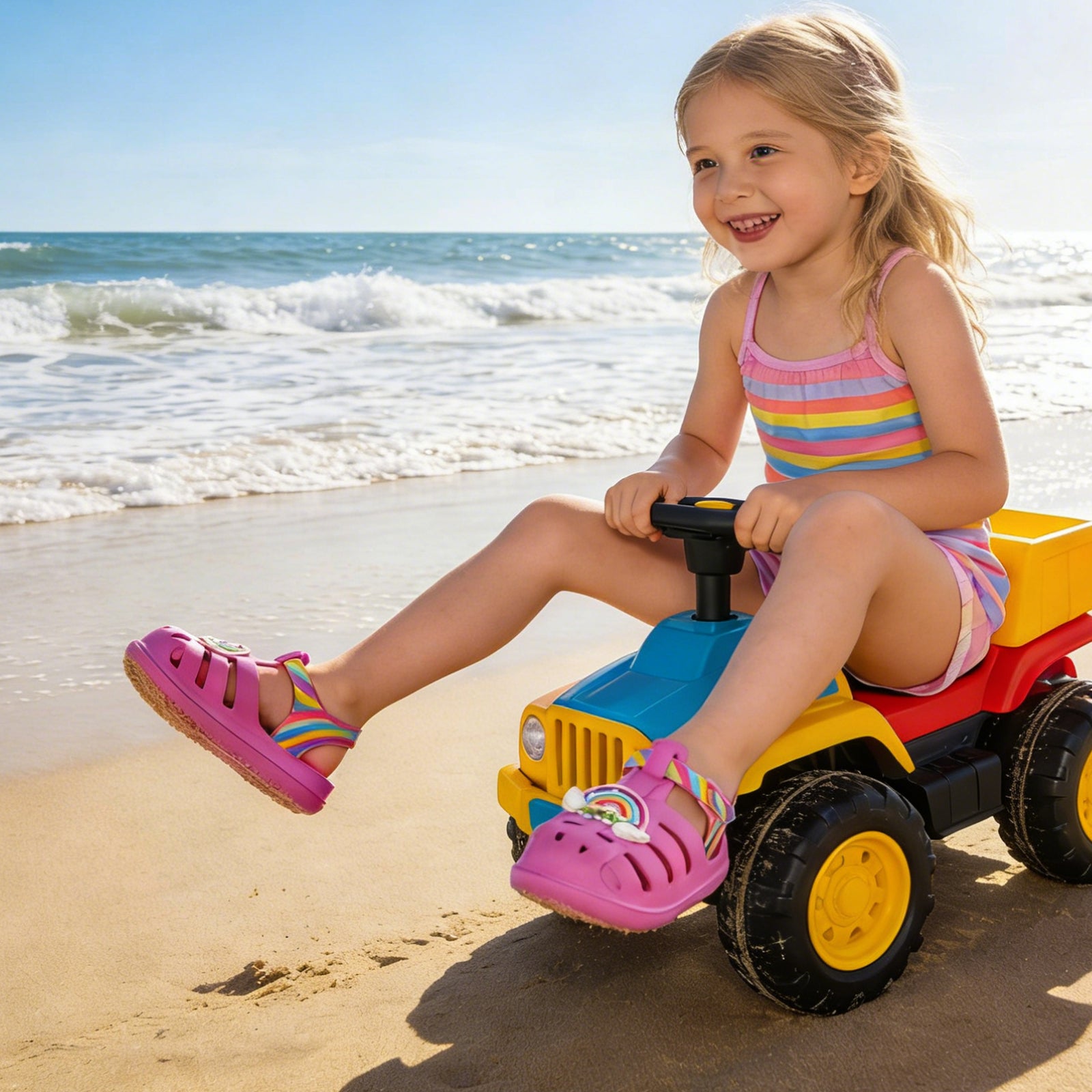 Kids Pink Rainbow Wings Roman Sandals - Fairy Wing Gladiator Beach Shoes - FUNCOO