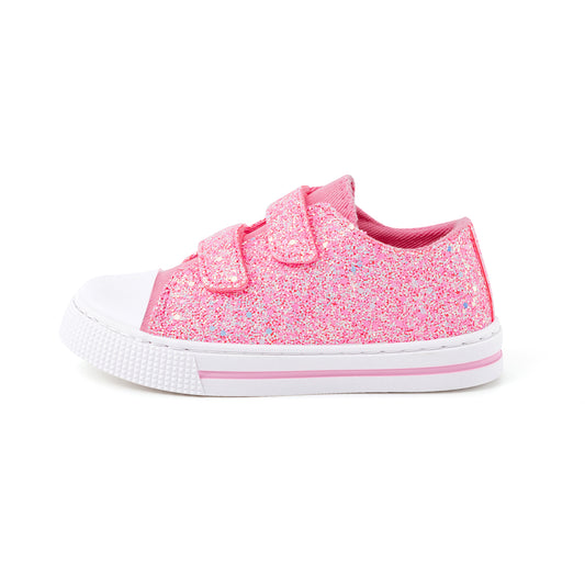Pink Glitters Dual Straps Canvas Shoes For Kids