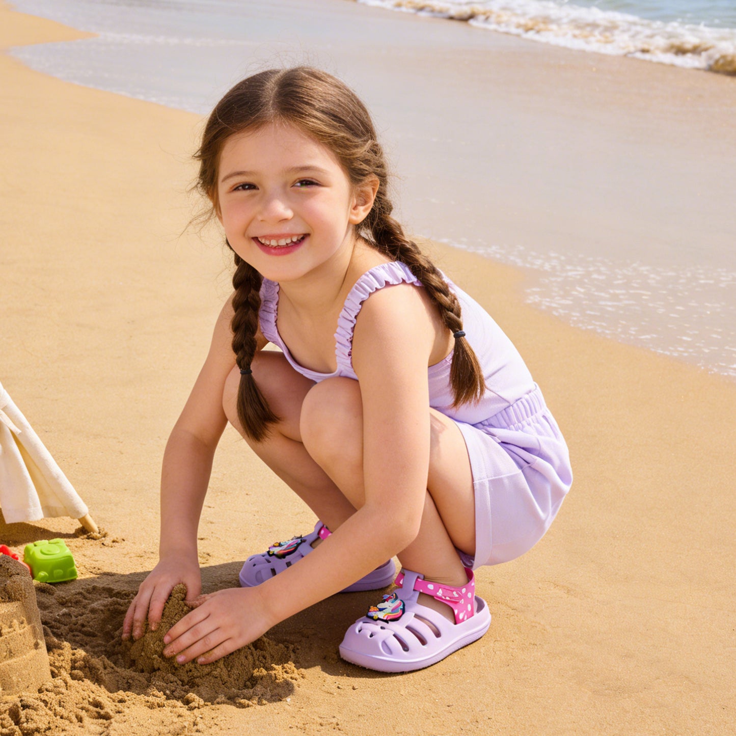 kids purple ice cream unicorn roman sandals - sweet magical beach shoes - funcoo