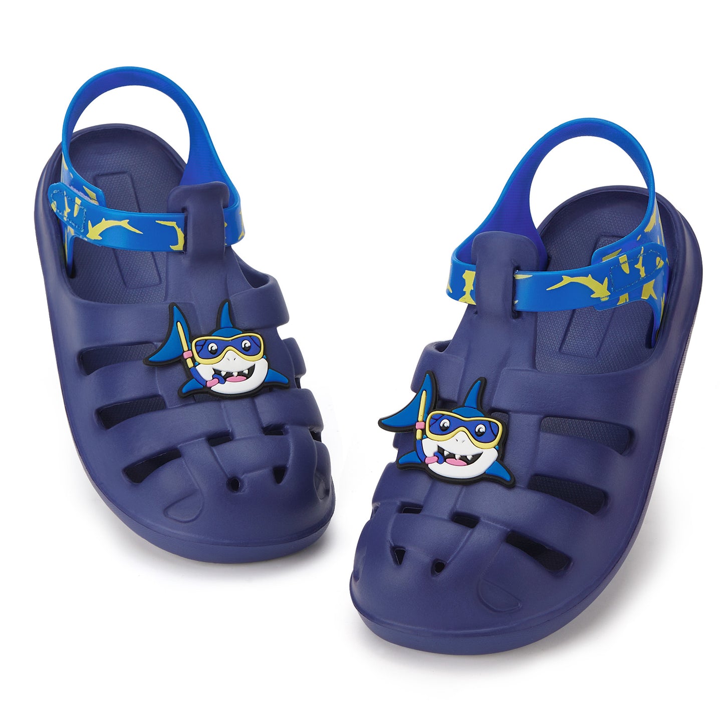 kids blue diving shark roman sandals - ocean shark gladiator beach shoes - funcoo