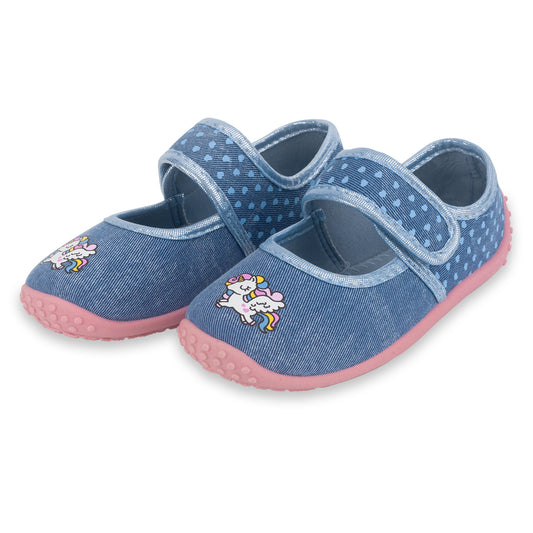 Toddler Girls House Slippers, Kids Non-Slip Lightweight Indoor Outdoor Shoes Blue Unicorn