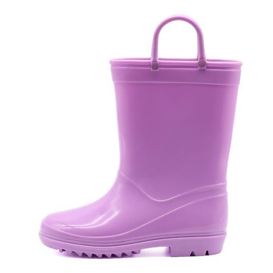 Toddler Kids Rain Boots for Girls Boys Waterproof Solid Purple Rain Shoes with Handles
