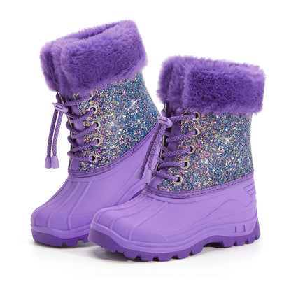 Toddler Girls Deep Purple Glitter Winter Snow Boots