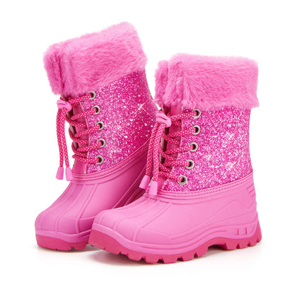 Toddler Girls Rose-pink glitter Winter Snow Boots