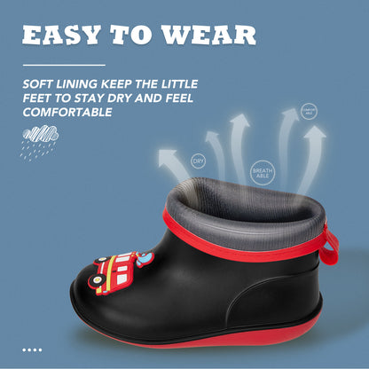 Kids-Toddler Black Car Cartoon Kids Rain Boots